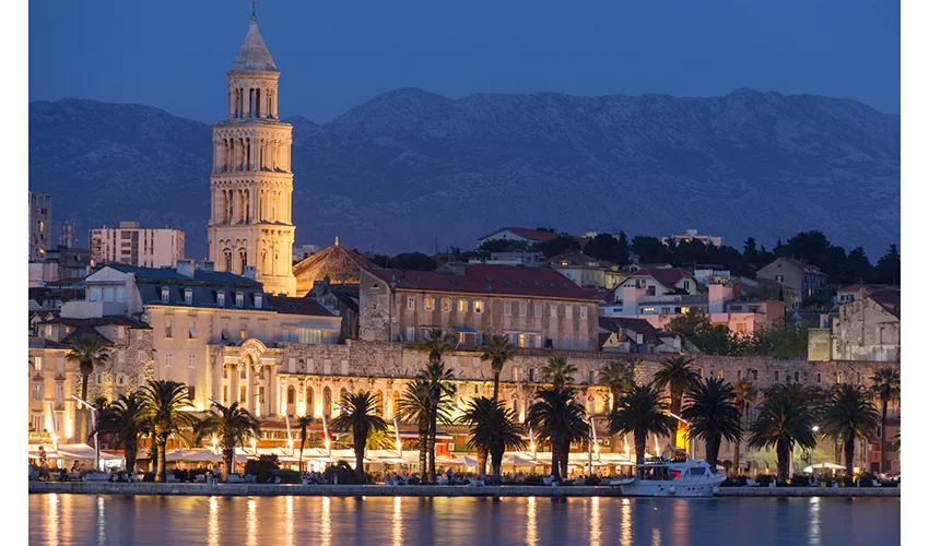 Split waterfront in the evening with the Palace of Diocletian